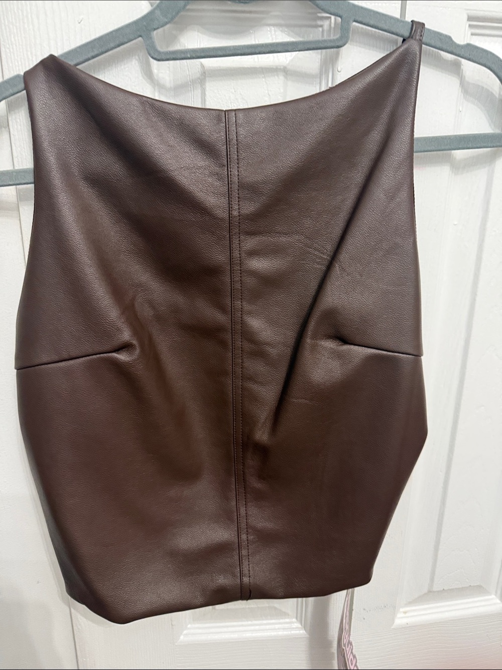 NWT Missguided Brown Faux Leather Top with open back